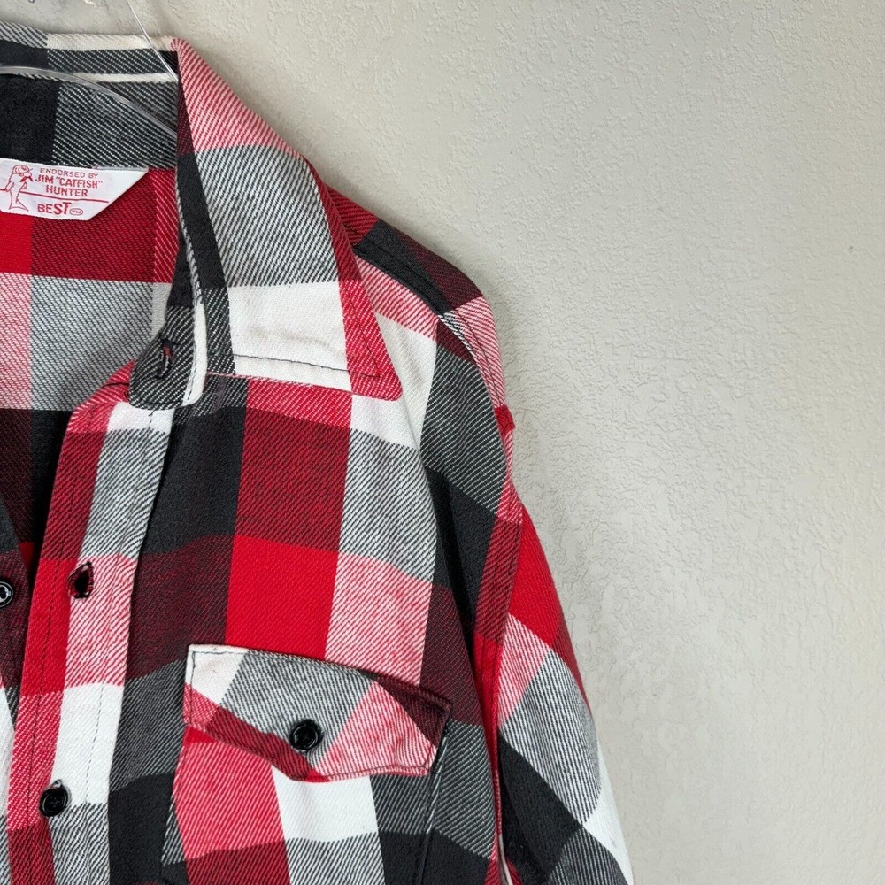 Jim Catfish Hunter Men's‎ Flannel Button Up Shirt Long Sleeve Red/Black/White 16 - Picture 4 of 16